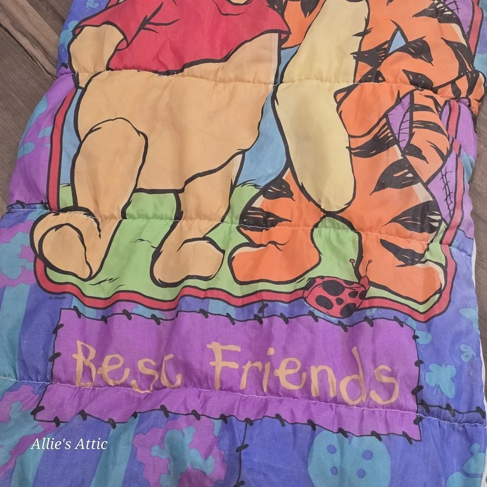 Winnie the Pooh Sleeping Bag Vintage Disney Best Friends Tigger Kids Purple Red